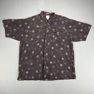 Luau Shirt Men's 2XL Silk Dark Gray Hawaiian Button Up Short Sleeve Palm Tree